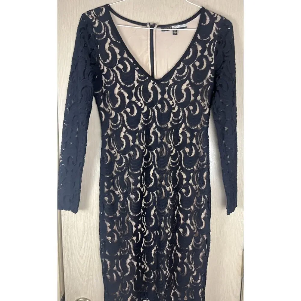 Plenty by Tracy Reese Anthropology Bodycon Black Lace Nude lined Size 6 - Picture 1 of 6